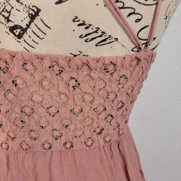 Free People Adella Lace Slip Mini Dress Rose V Neck NEW - Picture 12 of 16